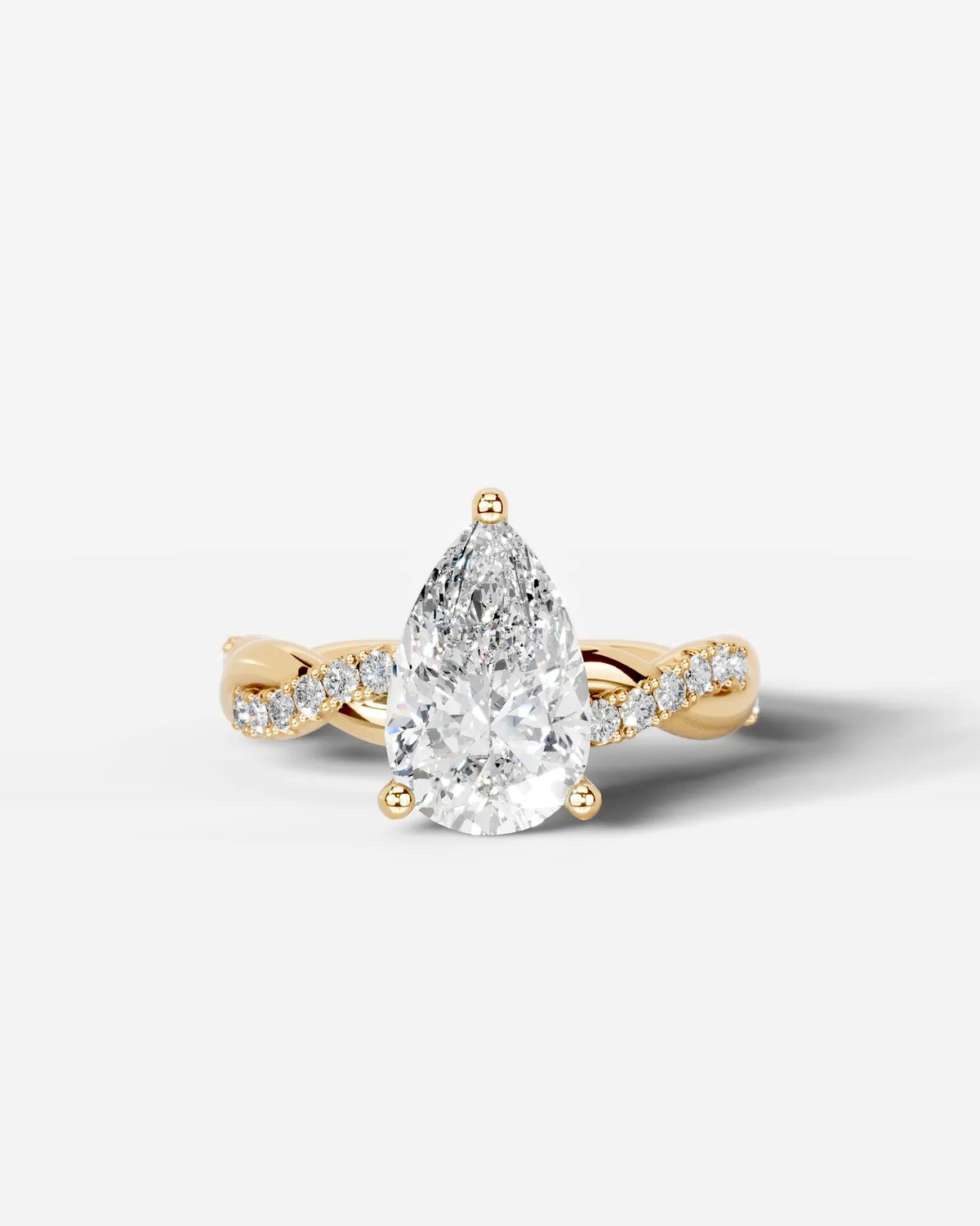 2 Carat Lab Grown Pear Cut Diamond Twist Halo Ring