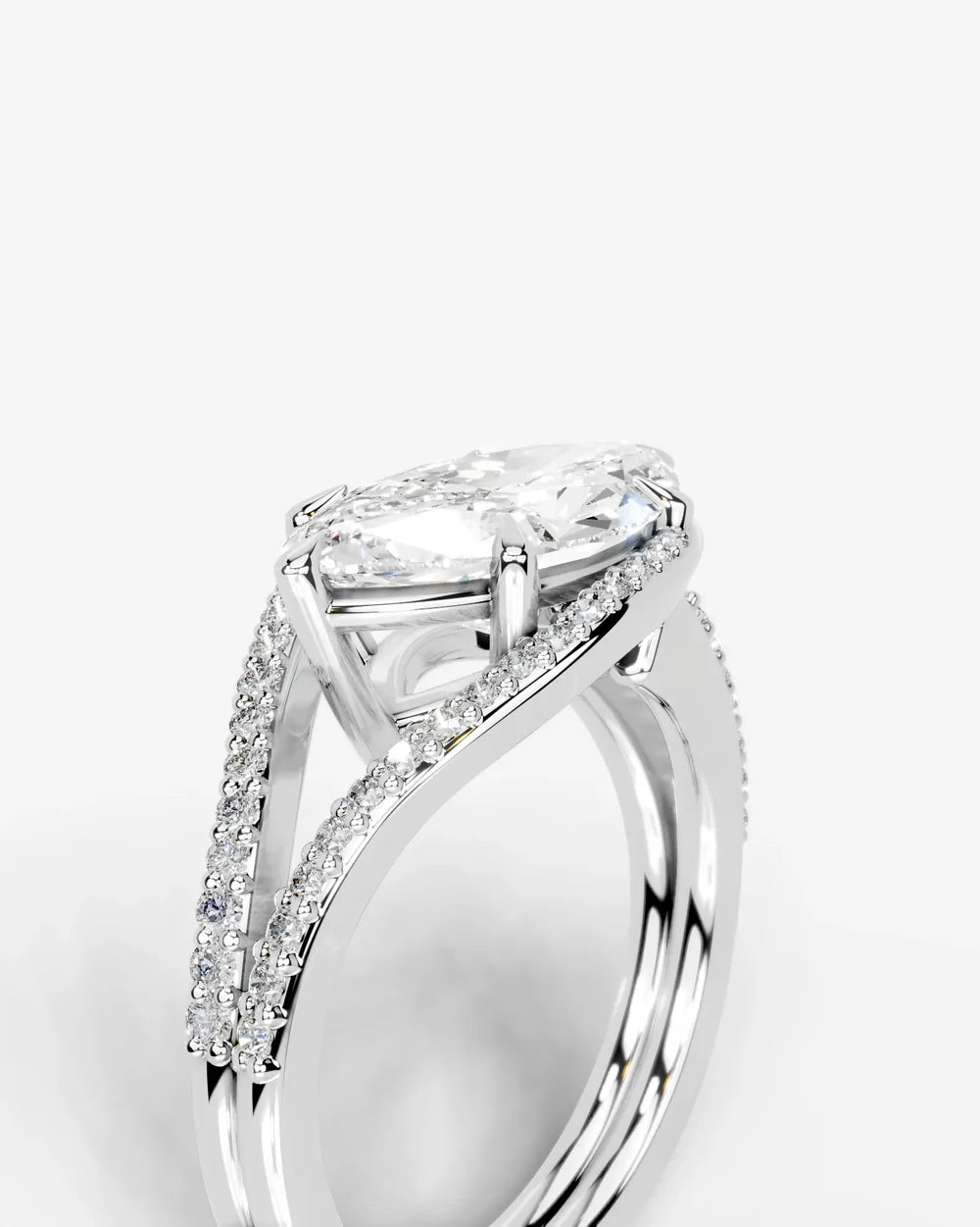 2 Carat Lab Grown Marquise Cut Horizontal Frame Split Shank Ring