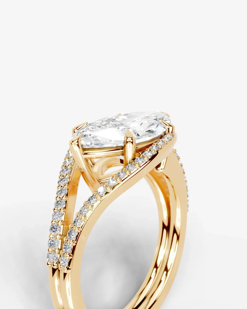 2 Carat Lab Grown Marquise Cut Horizontal Frame Split Shank Ring