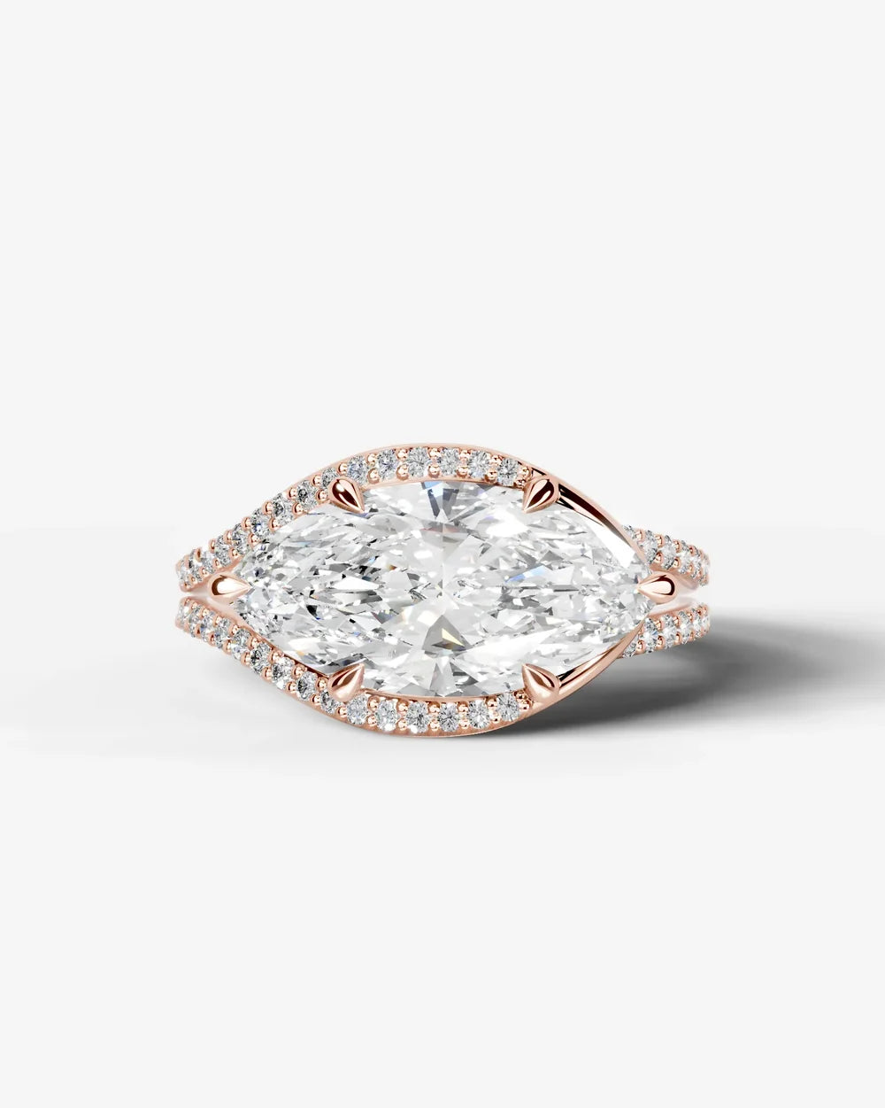 2 Carat Lab Grown Marquise Cut Horizontal Frame Split Shank Ring