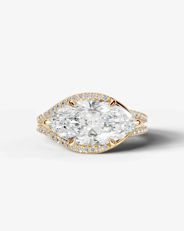 2 Carat Lab Grown Marquise Cut Horizontal Frame Split Shank Ring