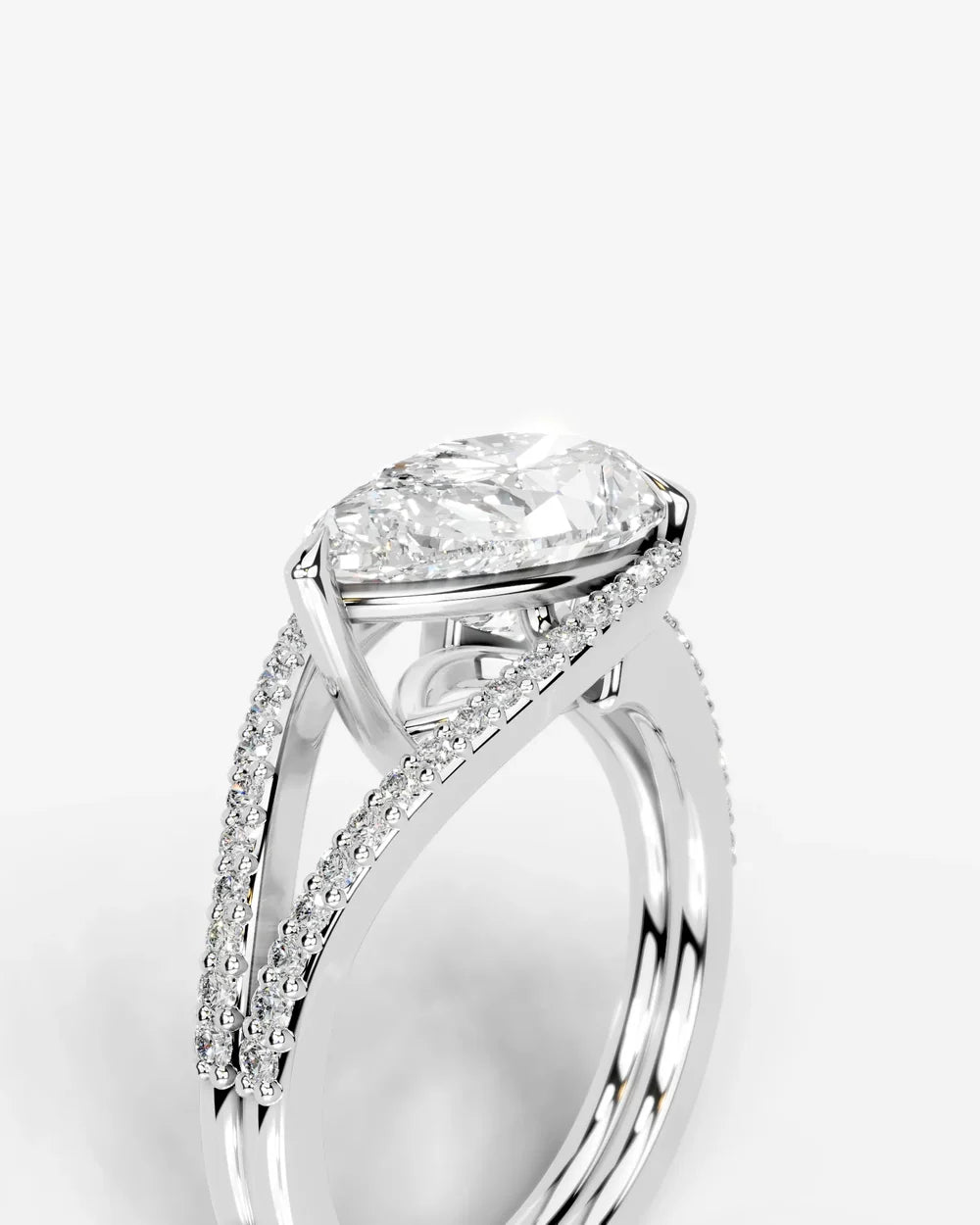 2 Carat Lab Grown Pear Diamond East-West Half Halo Split Shank Ring