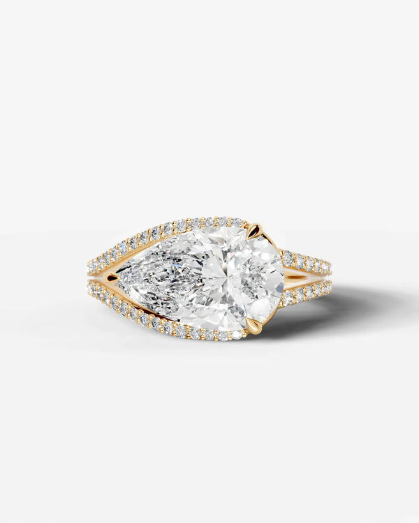 2 Carat Lab Grown Pear Diamond East-West Half Halo Split Shank Ring