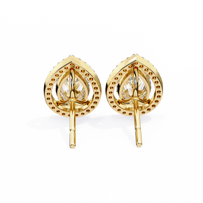 Pear Shaped Lab Grown Diamond Halo Stud Earrings | Teardrop Diamond Earrings | Ethical & Sustainable Fine Jewelry –Lustraa’s Halo Earrings