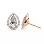 Pear Shaped Lab Grown Diamond Halo Stud Earrings – Teardrop Diamond Earrings – Ethical & Sustainable Fine Jewelry – Lustraa’s Halo Earrings
