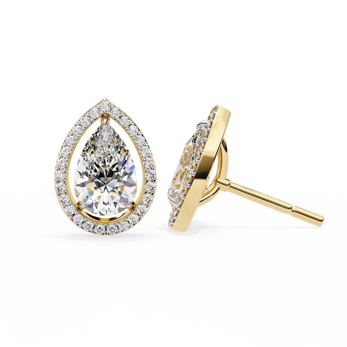 Pear Shaped Lab Grown Diamond Halo Stud Earrings | Teardrop Diamond Earrings | Ethical & Sustainable Fine Jewelry –Lustraa’s Halo Earrings