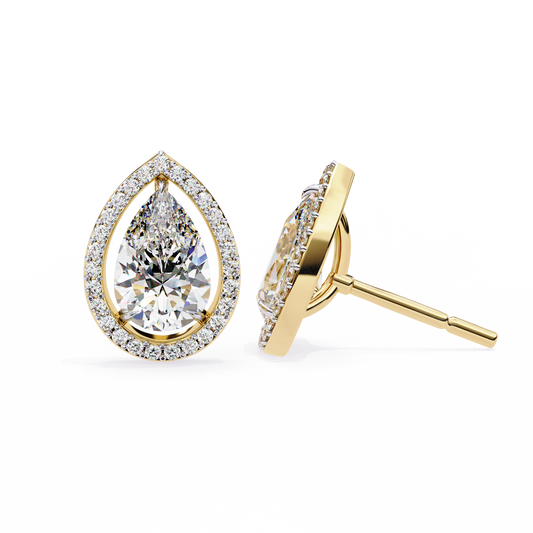 Pear Shaped Lab Grown Diamond Halo Stud Earrings | Teardrop Diamond Earrings | Ethical & Sustainable Fine Jewelry –Lustraa’s Halo Earrings