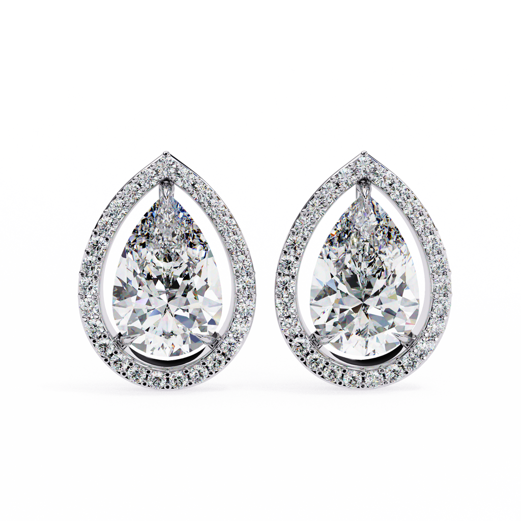 Pear Shaped Lab Grown Diamond Halo Stud Earrings – Teardrop Diamond Earrings – Ethical & Sustainable Fine Jewelry – Lustraa’s Halo Earrings