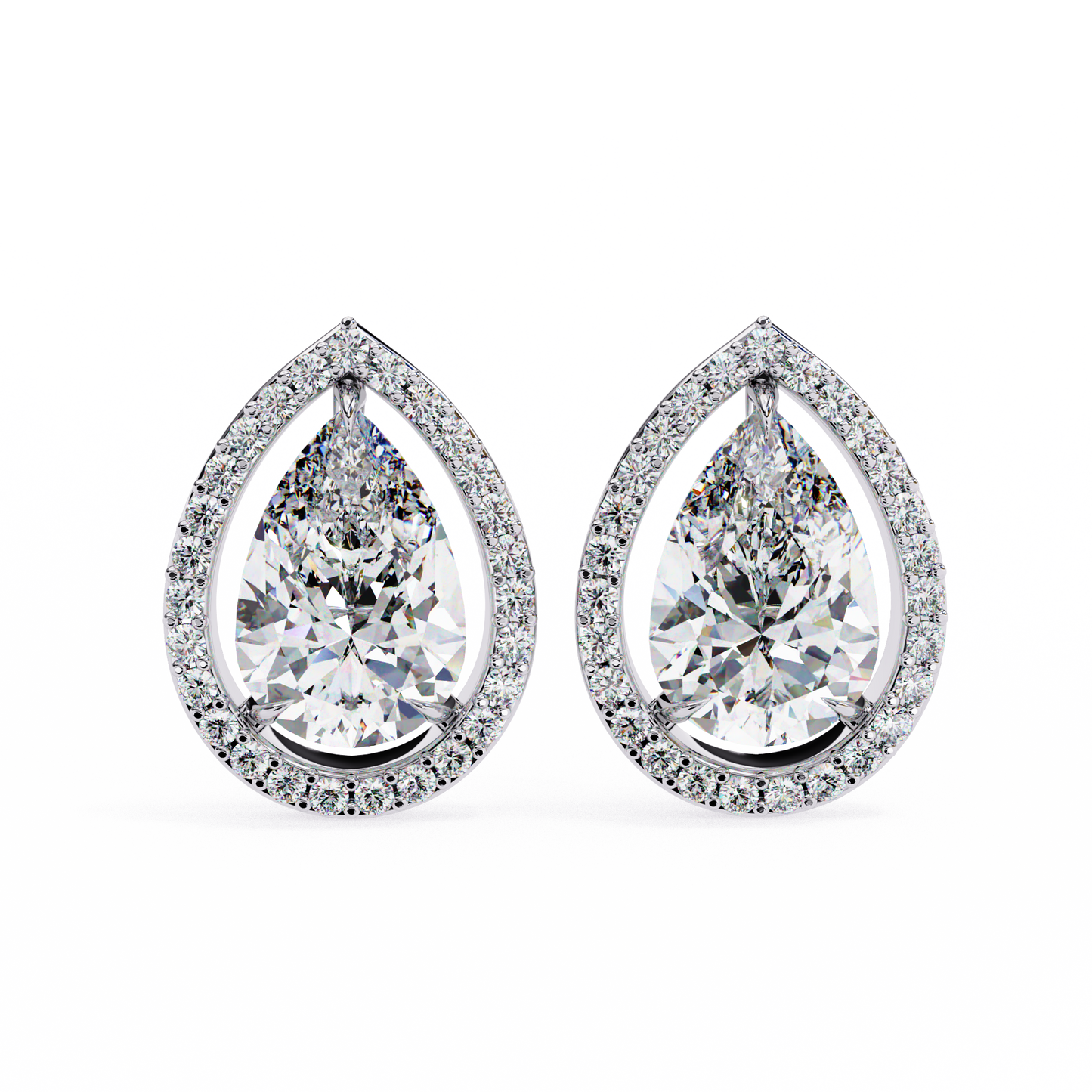 Pear Shaped Lab Grown Diamond Halo Stud Earrings | Teardrop Diamond Earrings | Ethical & Sustainable Fine Jewelry –Lustraa’s Halo Earrings