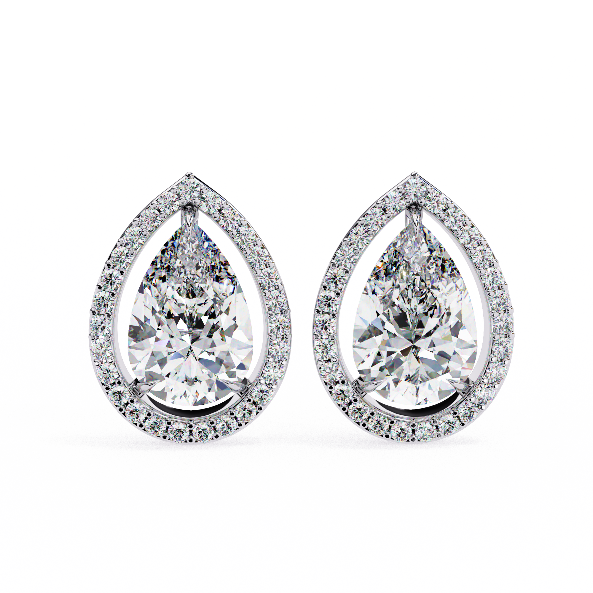 Pear Shaped Lab Grown Diamond Halo Stud Earrings – Teardrop Diamond Earrings – Ethical & Sustainable Fine Jewelry – Lustraa’s Halo Earrings