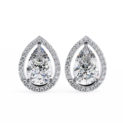 Pear Shaped Lab Grown Diamond Halo Stud Earrings | Teardrop Diamond Earrings | Ethical & Sustainable Fine Jewelry –Lustraa’s Halo Earrings