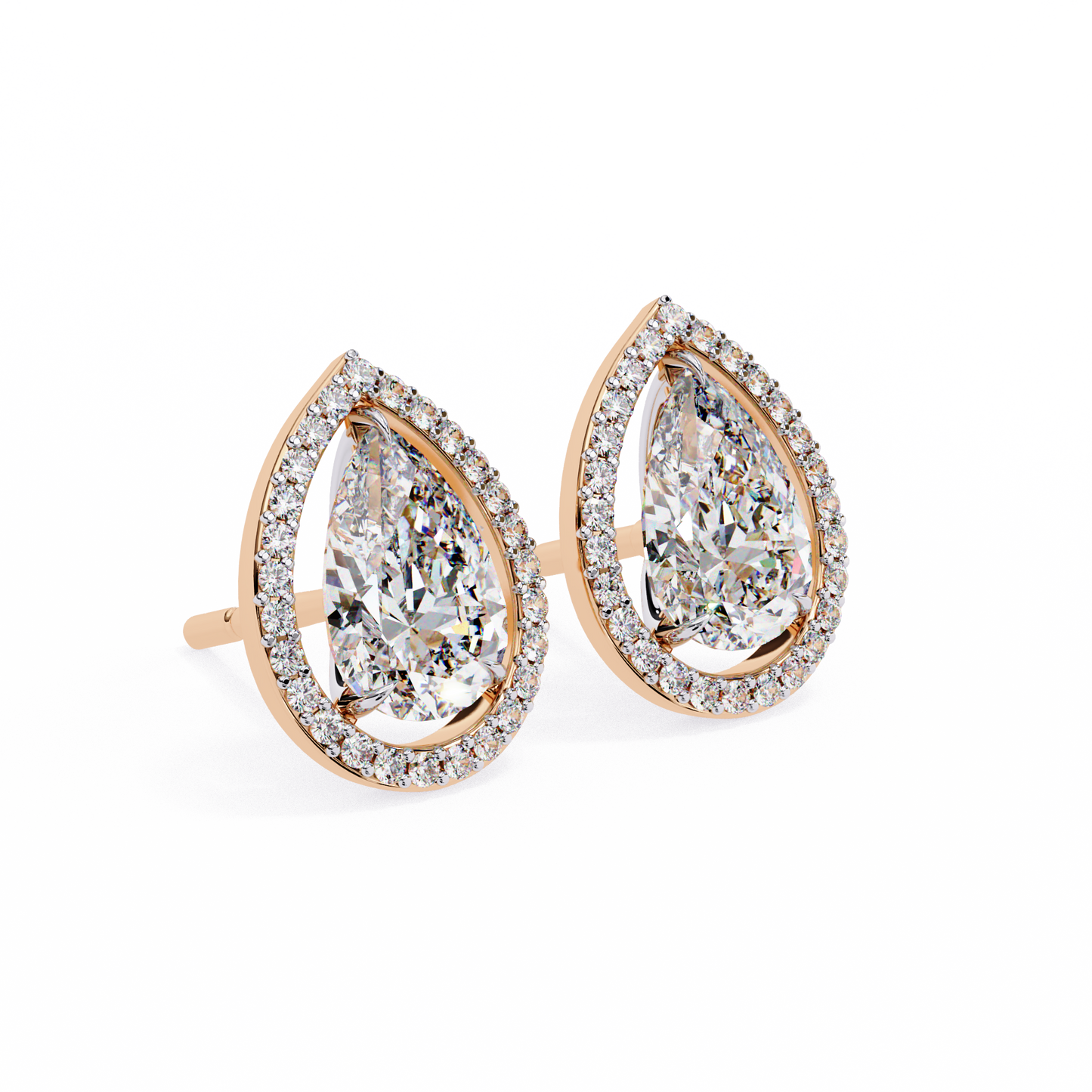 Pear Shaped Lab Grown Diamond Halo Stud Earrings | Teardrop Diamond Earrings | Ethical & Sustainable Fine Jewelry –Lustraa’s Halo Earrings