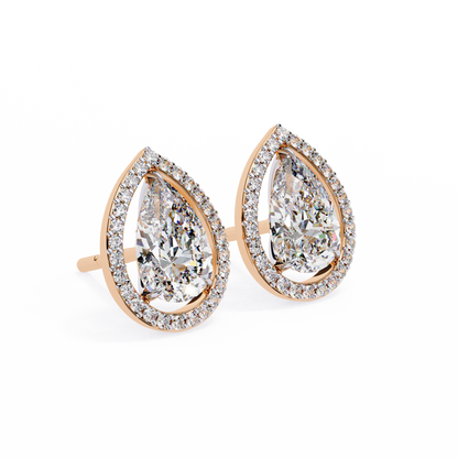 Pear Shaped Lab Grown Diamond Halo Stud Earrings | Teardrop Diamond Earrings | Ethical & Sustainable Fine Jewelry –Lustraa’s Halo Earrings