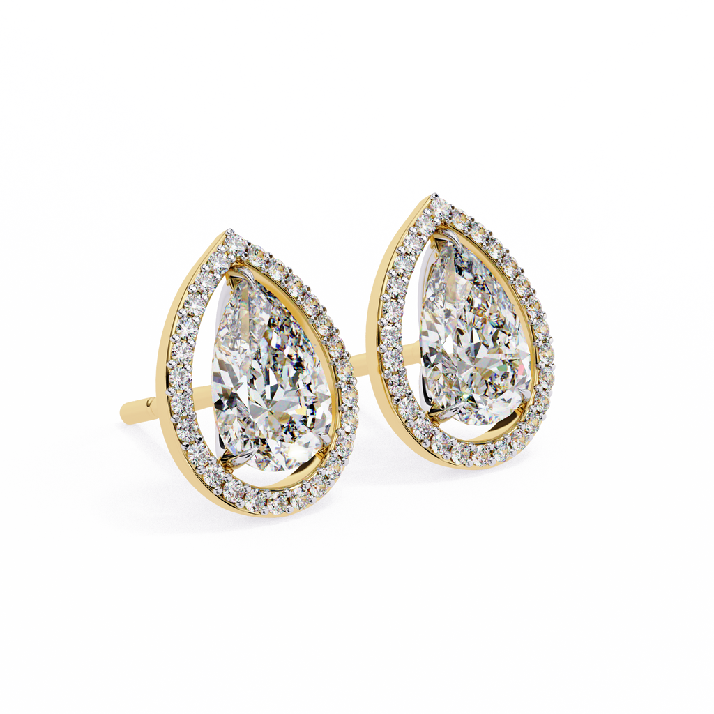 Pear Shaped Lab Grown Diamond Halo Stud Earrings – Teardrop Diamond Earrings – Ethical & Sustainable Fine Jewelry – Lustraa’s Halo Earrings