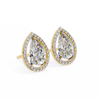 Pear Shaped Lab Grown Diamond Halo Stud Earrings – Teardrop Diamond Earrings – Ethical & Sustainable Fine Jewelry – Lustraa’s Halo Earrings