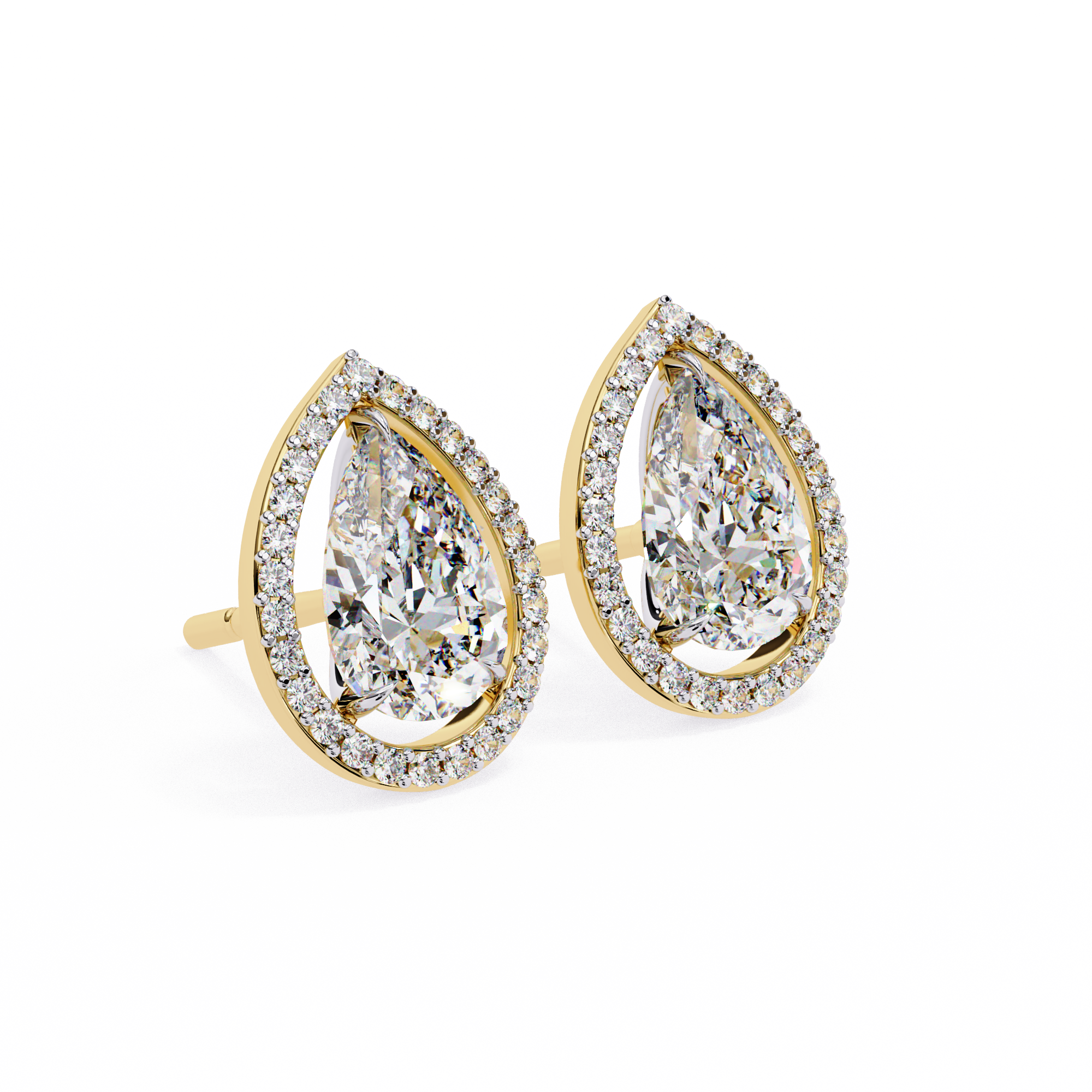 Pear Shaped Lab Grown Diamond Halo Stud Earrings – Teardrop Diamond Earrings – Ethical & Sustainable Fine Jewelry – Lustraa’s Halo Earrings