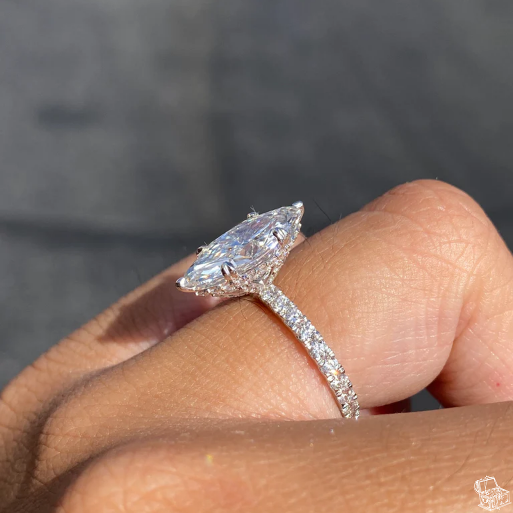 Marquise Cut Lab Grown Diamond Solitaire Engagement Ring with Round Side Accents – Elegant Bridal Ring – Lustraa’s Solitaire Ring