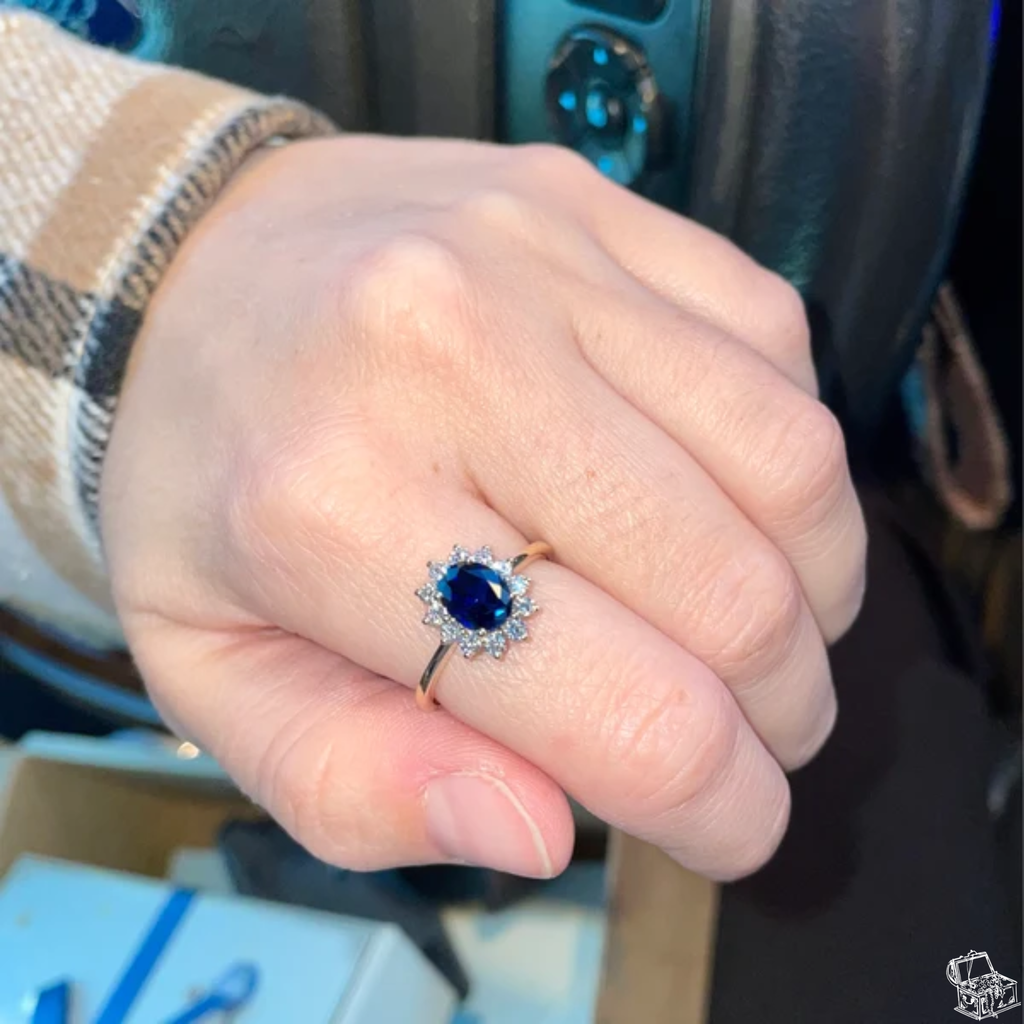 Blue Oval Cut Halo Engagement Ring – 0.45 CT Blue Oval Diamond Halo band – Unique Colored Diamond Ring – Lustraa’s Halo Ring