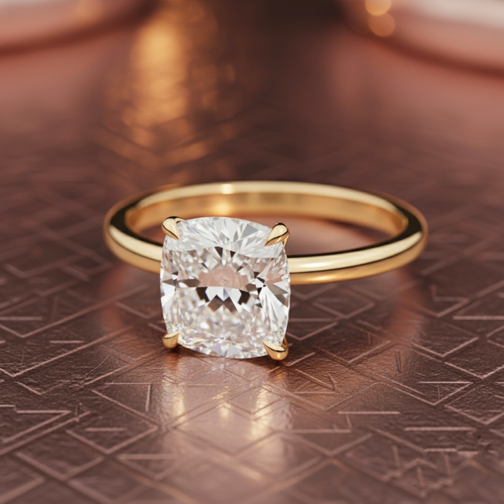 Cushion Cut Lab Grown Diamond Solitaire Engagement Ring –  Classic Cushion Diamond Ring in Elegant Band – Lustraa’s Solitaire Ring