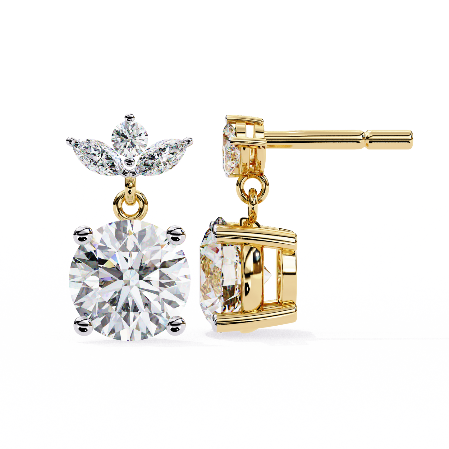 1.84 Carat Lab Grown Diamond Drop Earrings – Round & Marquise Cut – Floral Design – Lustraa’s Floral Earrings