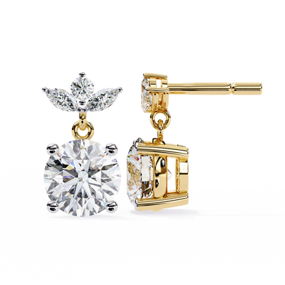 1.84 Carat Lab Grown Diamond Drop Earrings – Round & Marquise Cut – Floral Design – Lustraa’s Floral Earrings