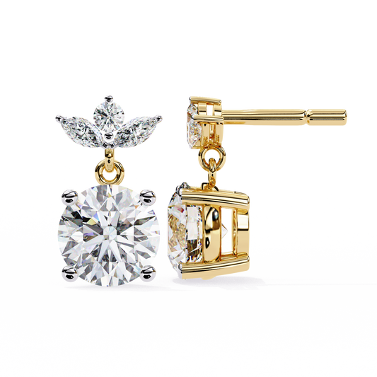 1.84 Carat Lab Grown Diamond Drop Earrings – Round & Marquise Cut – Floral Design – Lustraa’s Floral Earrings