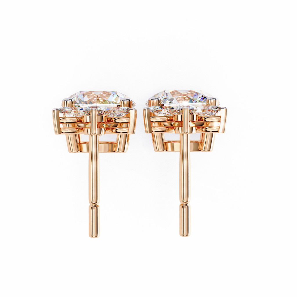 Diamond Drop Earrings – Lab Grown Round & Marquise Cut Floral Design, 1.84 Carat Floral Studs – Lustraa’s Floral Earrings