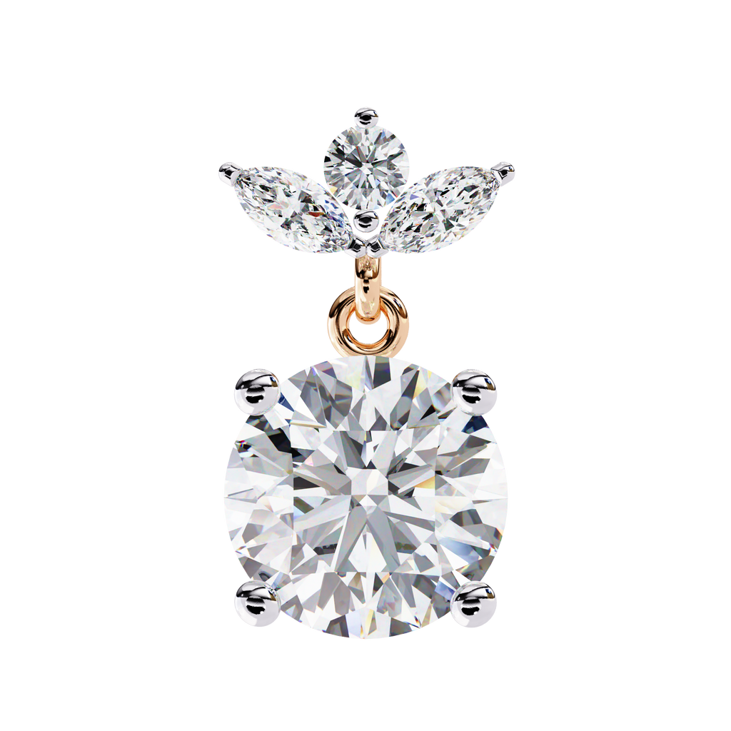 Diamond Drop Earrings – Lab Grown Round & Marquise Cut Floral Design, 1.84 Carat Floral Studs – Lustraa’s Floral Earrings