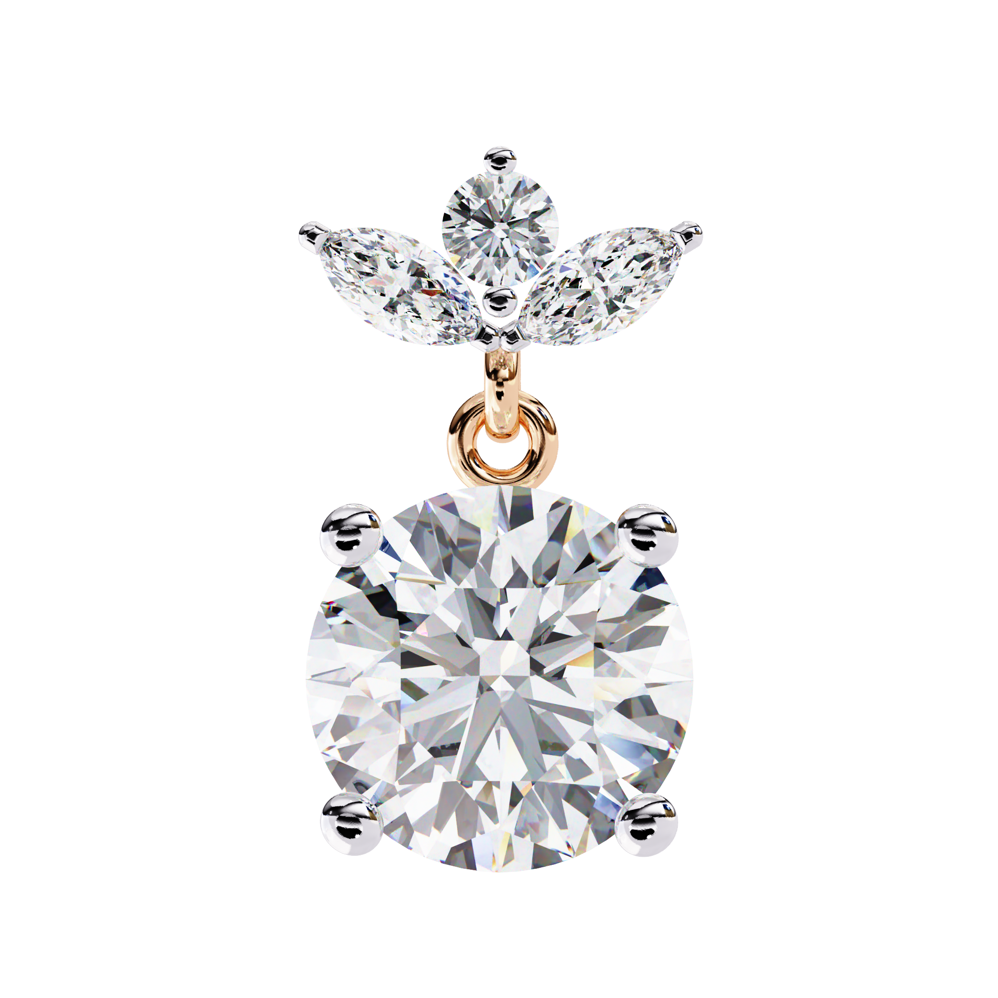 Diamond Drop Earrings – Lab Grown Round & Marquise Cut Floral Design, 1.84 Carat Floral Studs – Lustraa’s Floral Earrings