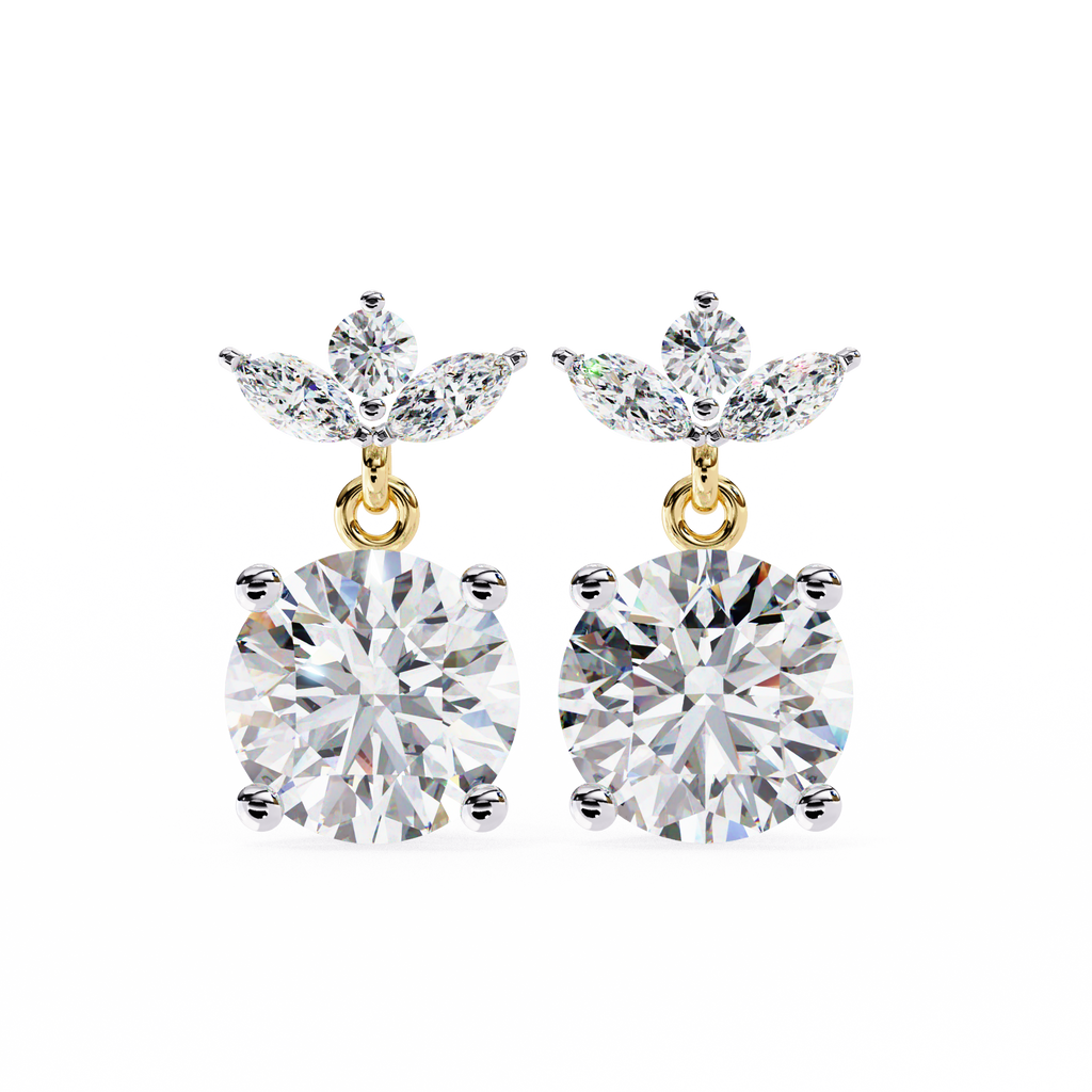 Diamond Drop Earrings – Lab Grown Round & Marquise Cut Floral Design, 1.84 Carat Floral Studs – Lustraa’s Floral Earrings