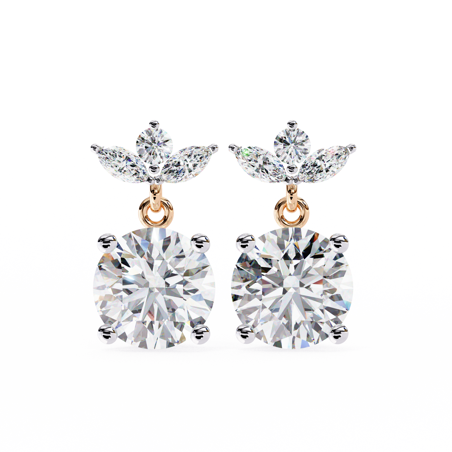 1.84 Carat Lab Grown Diamond Drop Earrings – Round & Marquise Cut – Floral Design – Lustraa’s Floral Earrings