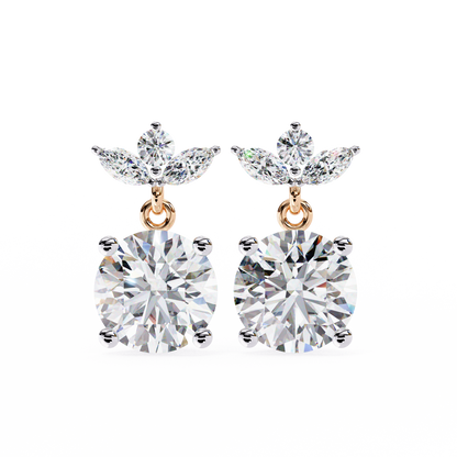 1.84 Carat Lab Grown Diamond Drop Earrings – Round & Marquise Cut – Floral Design – Lustraa’s Floral Earrings
