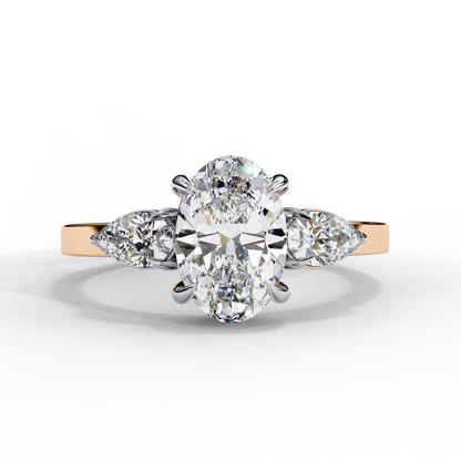 1.20 Carat Oval Cut Lab Grown Diamond Engagement Ring – Three Stone Diamond Ring with Pear Side Stones – Lustraa’s Three Stone Ring