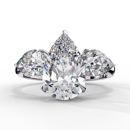 2.07 Carat Pear Shaped Lab Grown Diamond Ring – Elegant Three Stone Engagement Ring with Matching Pear Side Diamonds- Lustraa’s Three Stone Ring