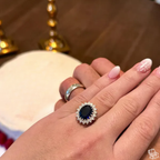 Blue Oval Cut Halo Engagement Ring – 0.45 CT Blue Oval Diamond Halo band – Unique Colored Diamond Ring – Lustraa’s Halo Ring