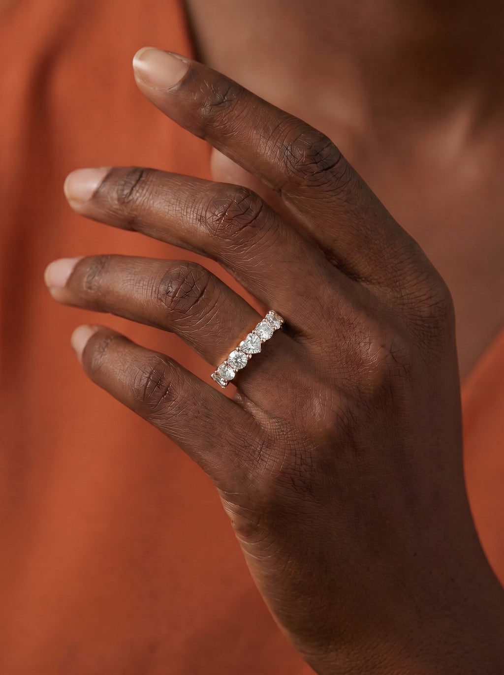 Lab Grown Diamond Heart Accent Eternity Band Ring