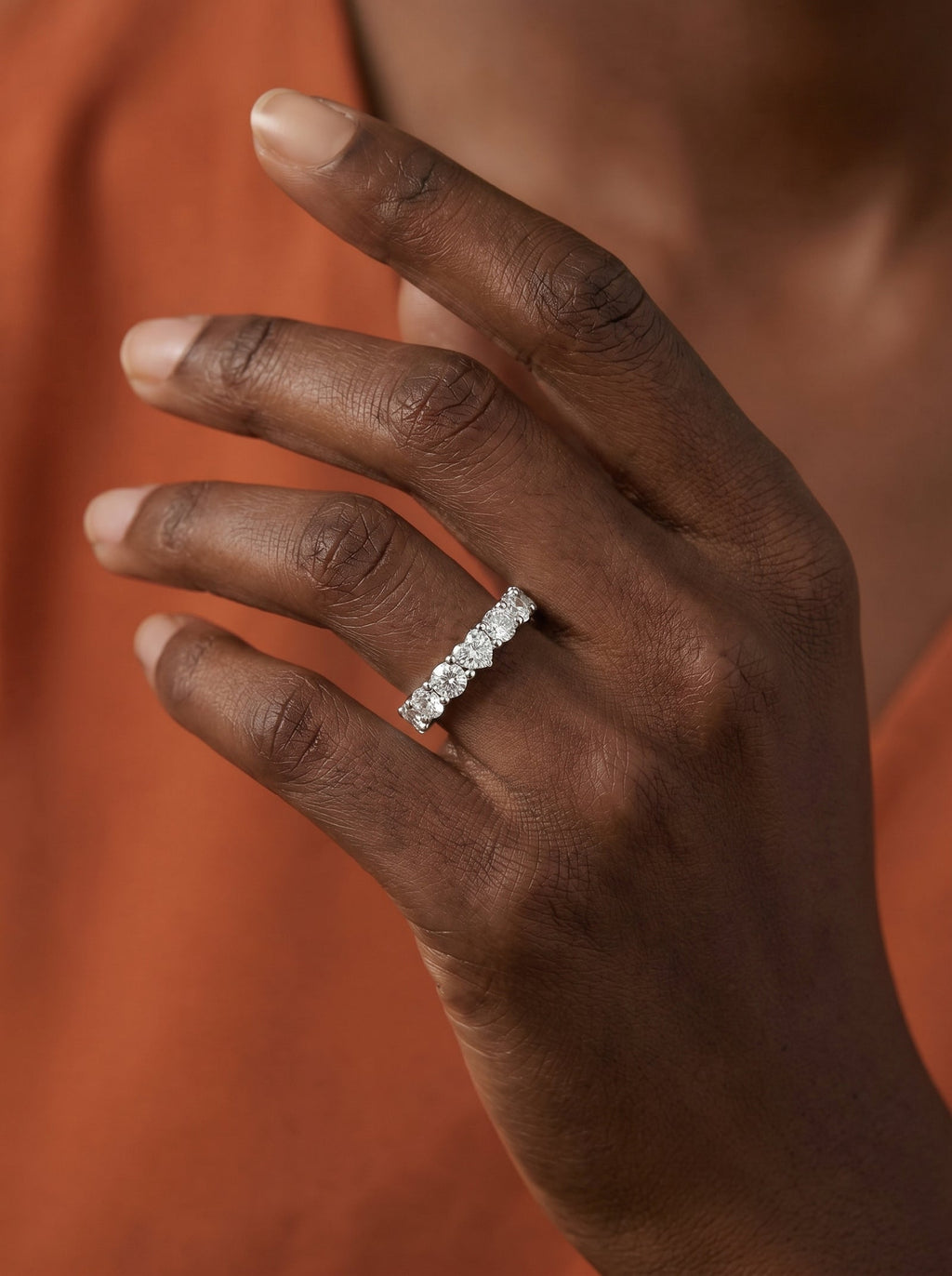 Lab Grown Diamond Heart Accent Eternity Band Ring
