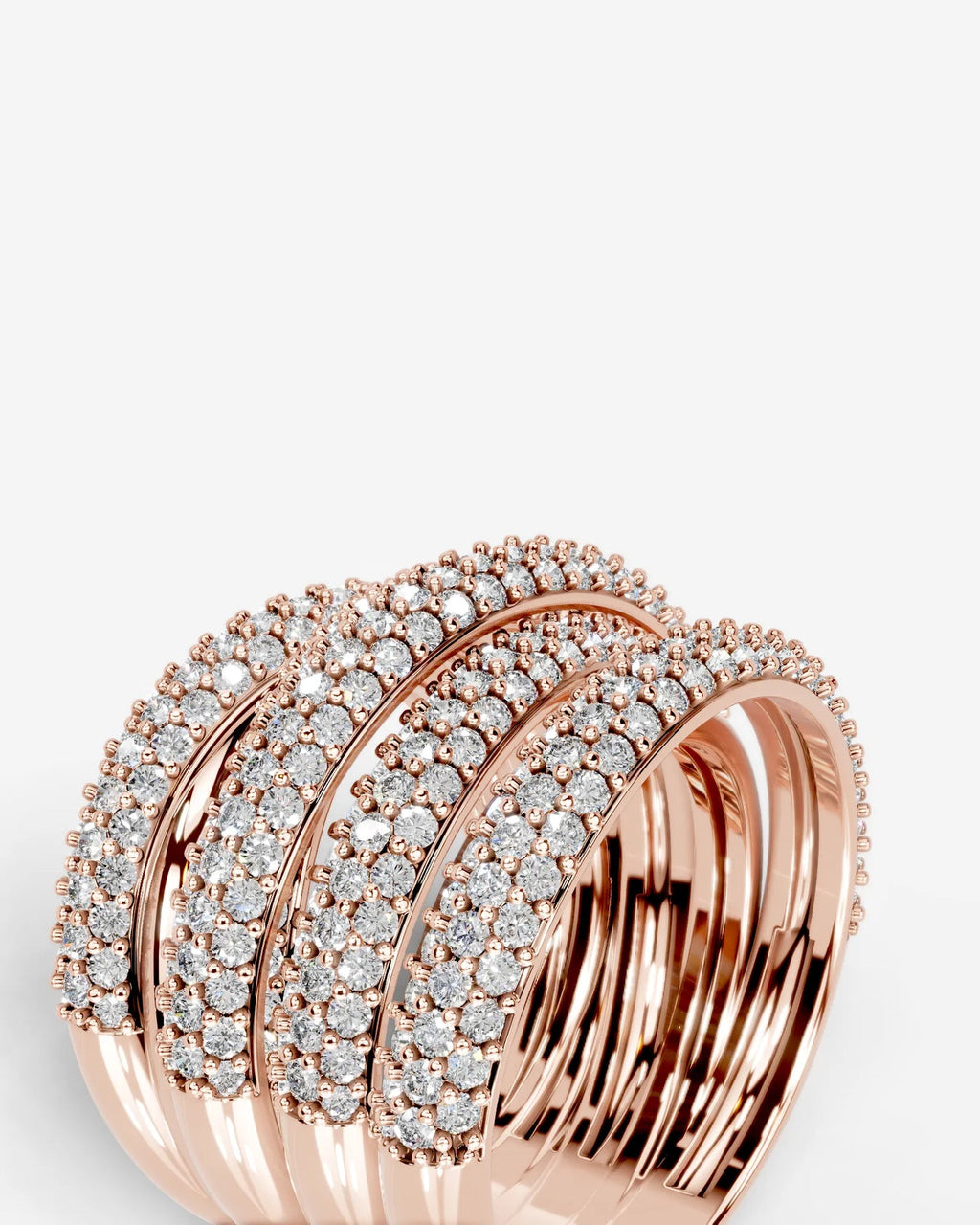 Lab Grown Diamond Multi Row Pavé Spiral Wrap Band Ring