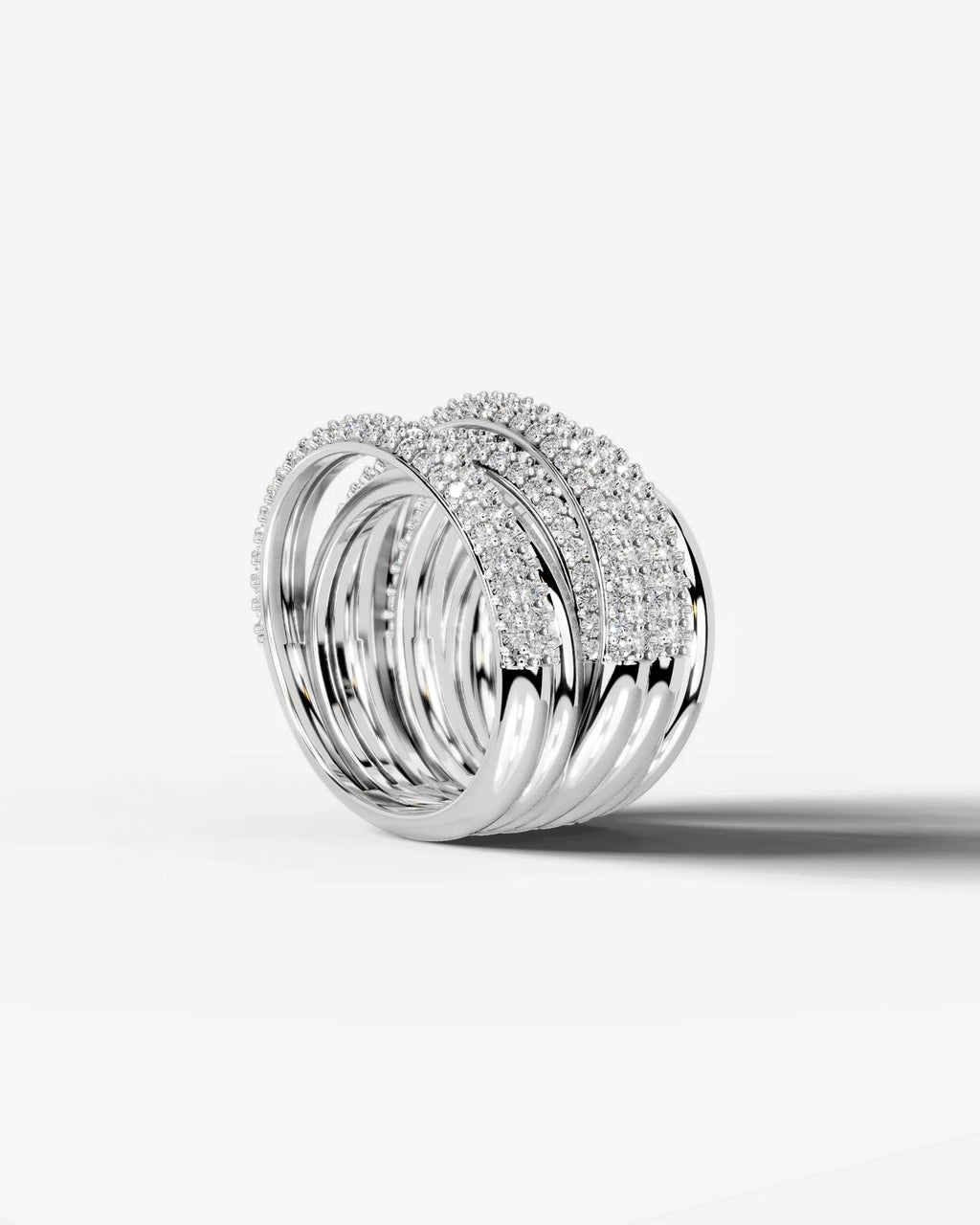 Lab Grown Diamond Multi Row Pavé Spiral Wrap Band Ring