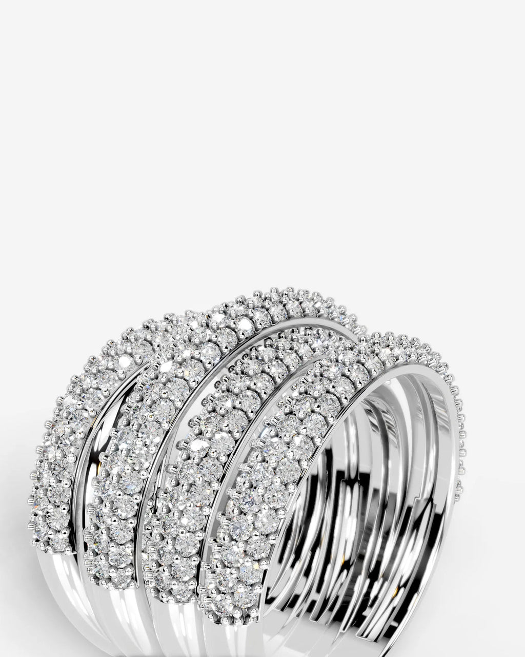 Lab Grown Diamond Multi Row Pavé Spiral Wrap Band Ring
