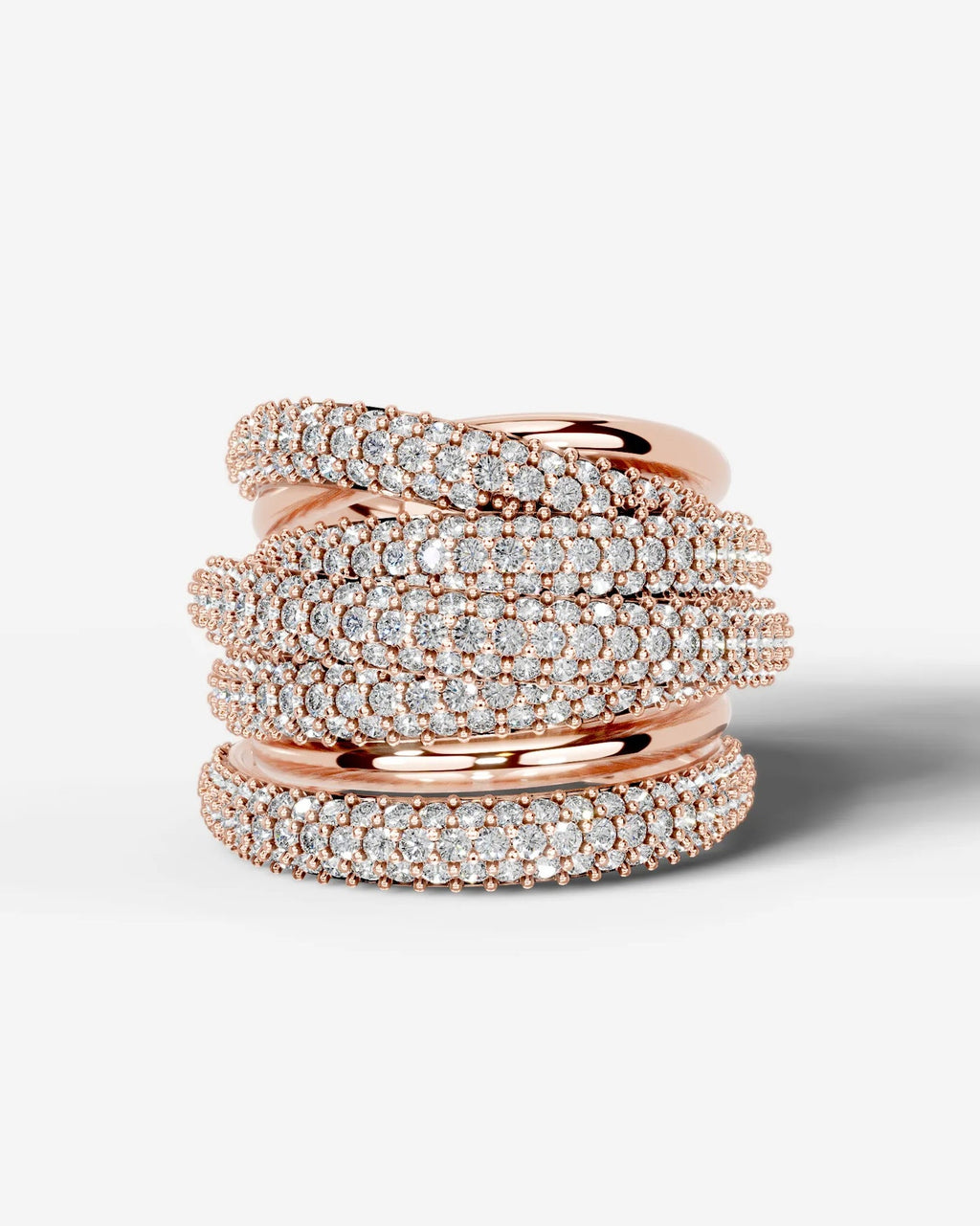 Lab Grown Diamond Multi Row Pavé Spiral Wrap Band Ring