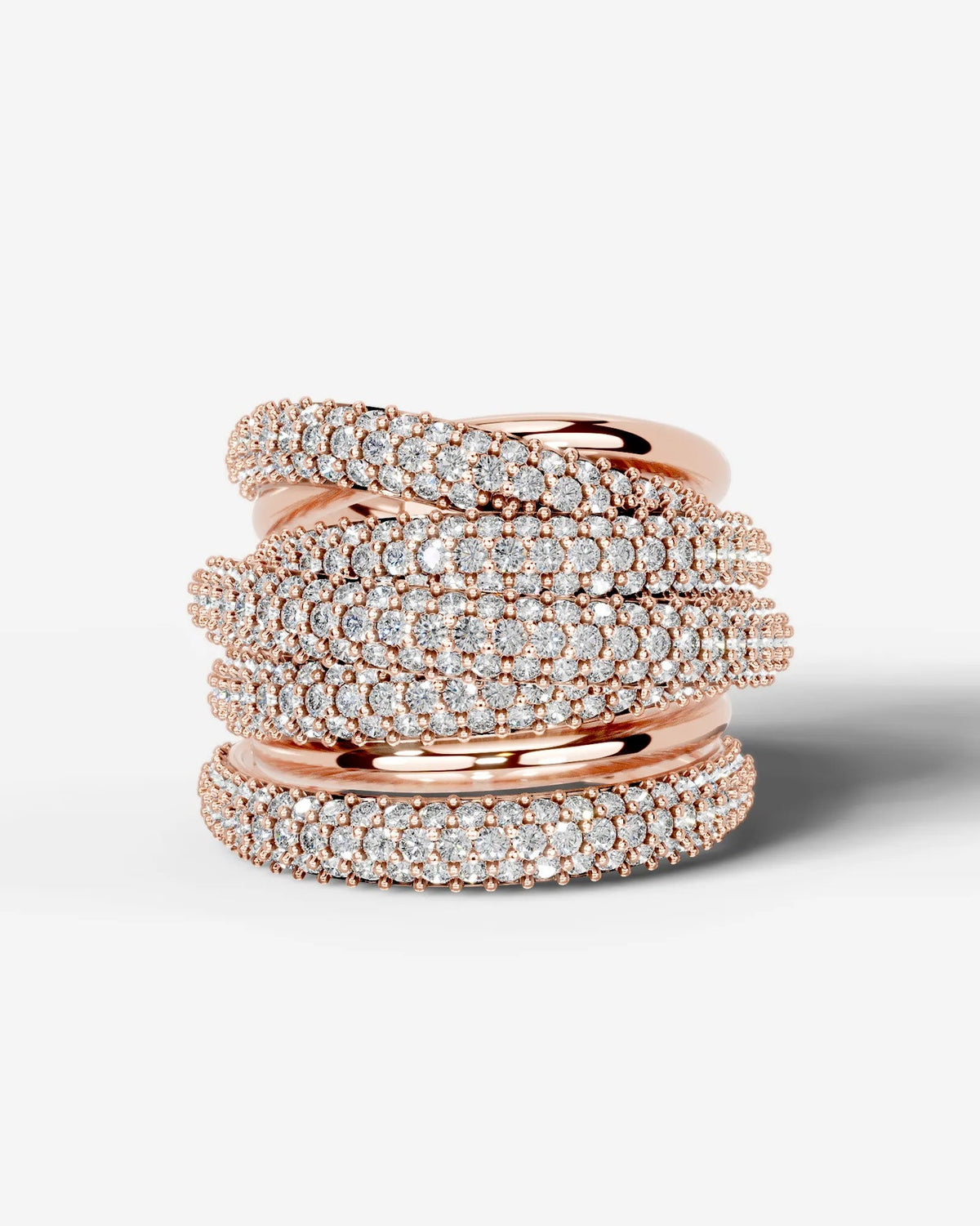 Lab Grown Diamond Multi Row Pavé Spiral Wrap Band Ring