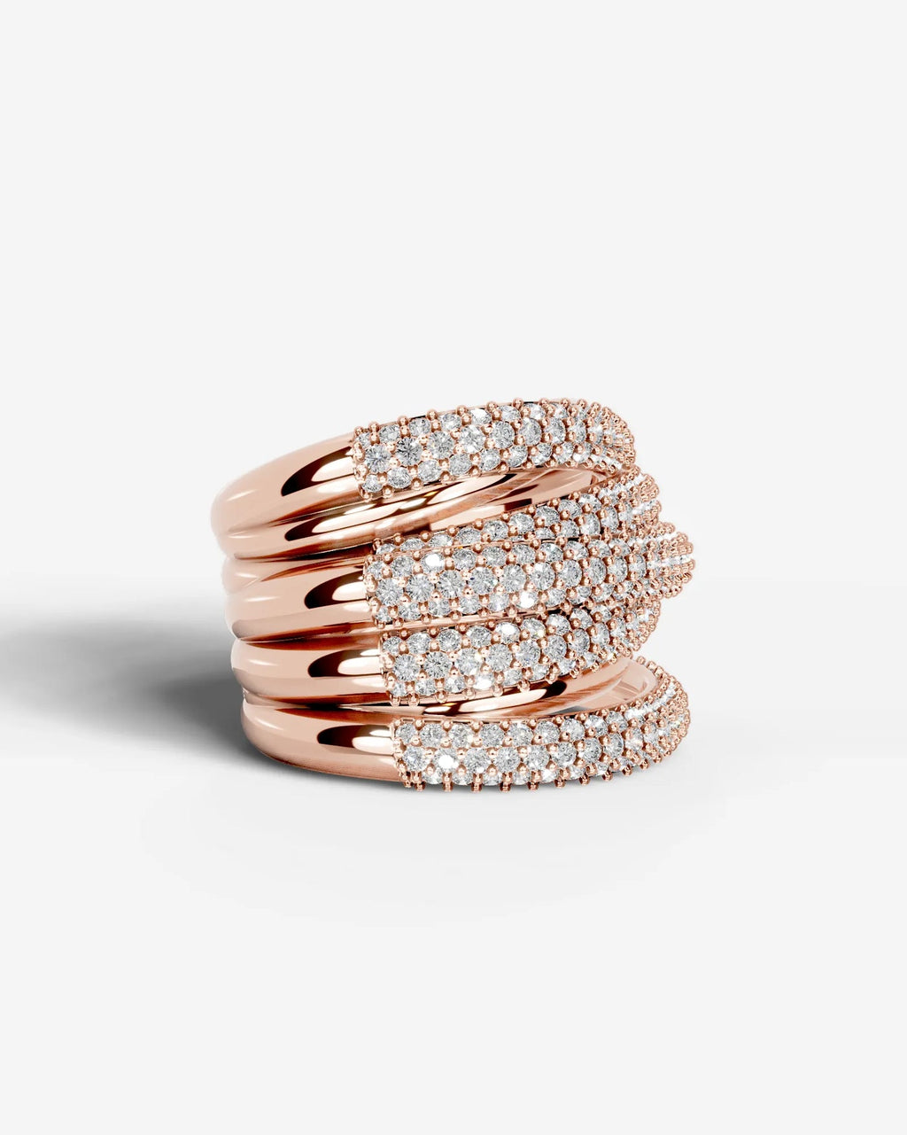 Lab Grown Diamond Multi Row Pavé Spiral Wrap Band Ring