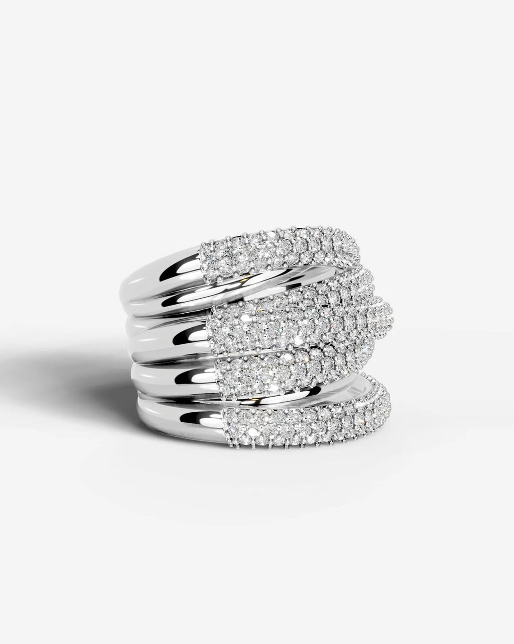 Lab Grown Diamond Multi Row Pavé Spiral Wrap Band Ring