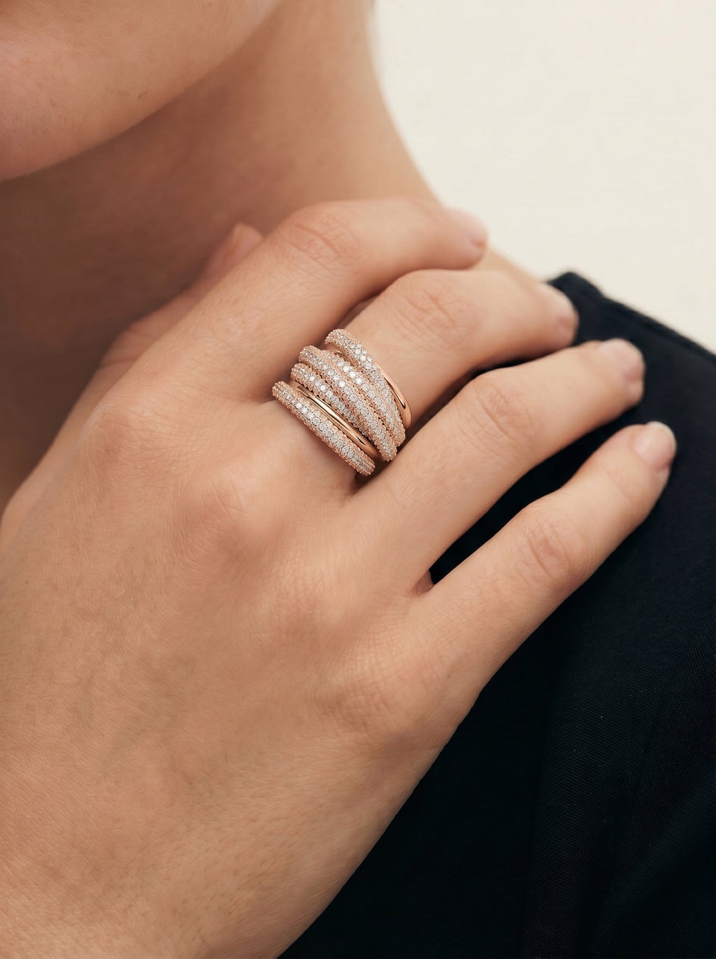 Lab Grown Diamond Multi Row Pavé Spiral Wrap Band Ring