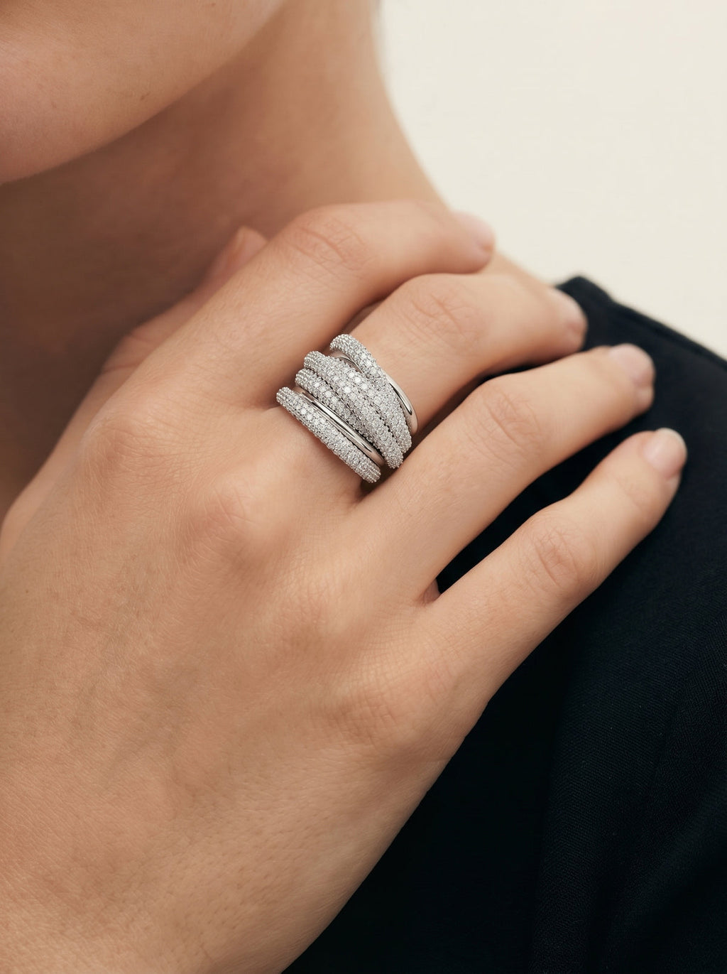 Lab Grown Diamond Multi Row Pavé Spiral Wrap Band Ring