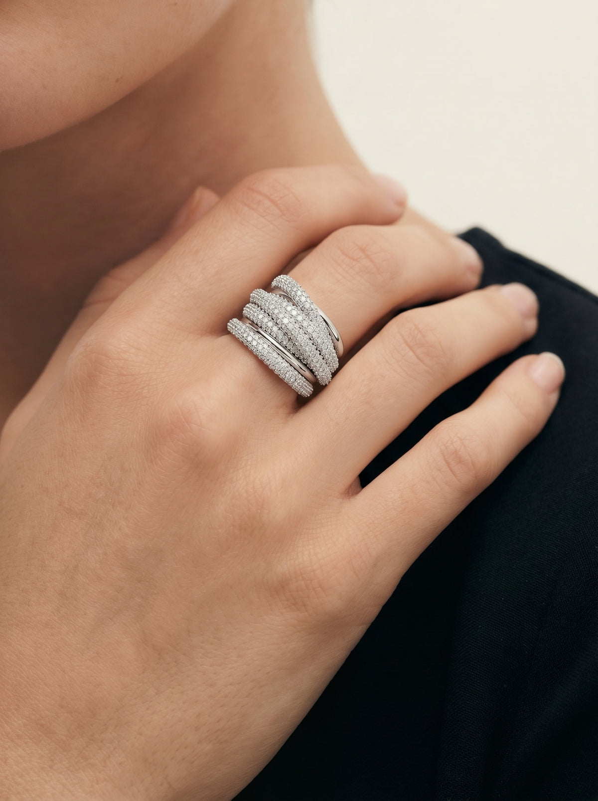 Lab Grown Diamond Multi Row Pavé Spiral Wrap Band Ring