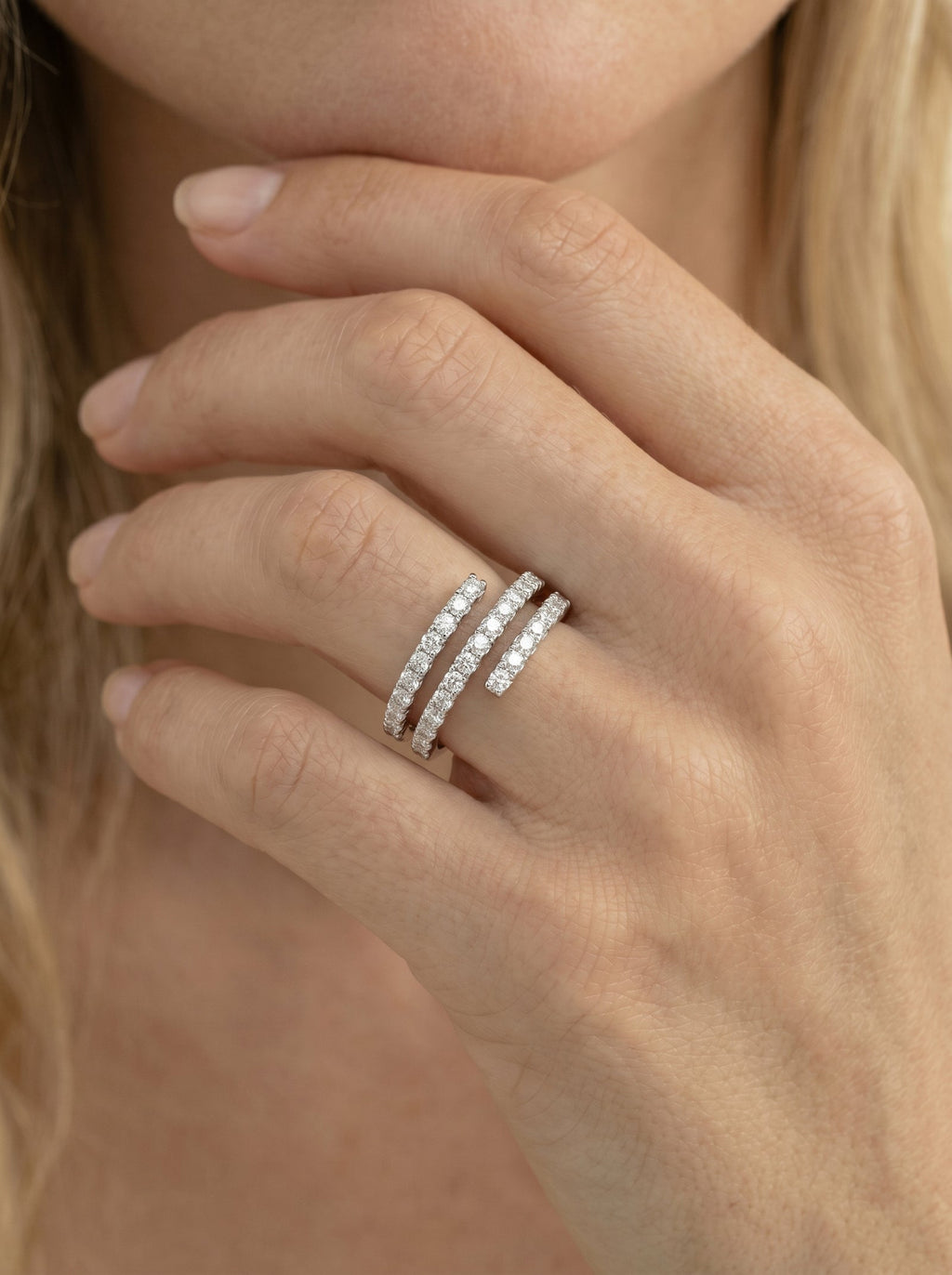 Lab Grown Diamond Triple Row Open Wrap Band Ring