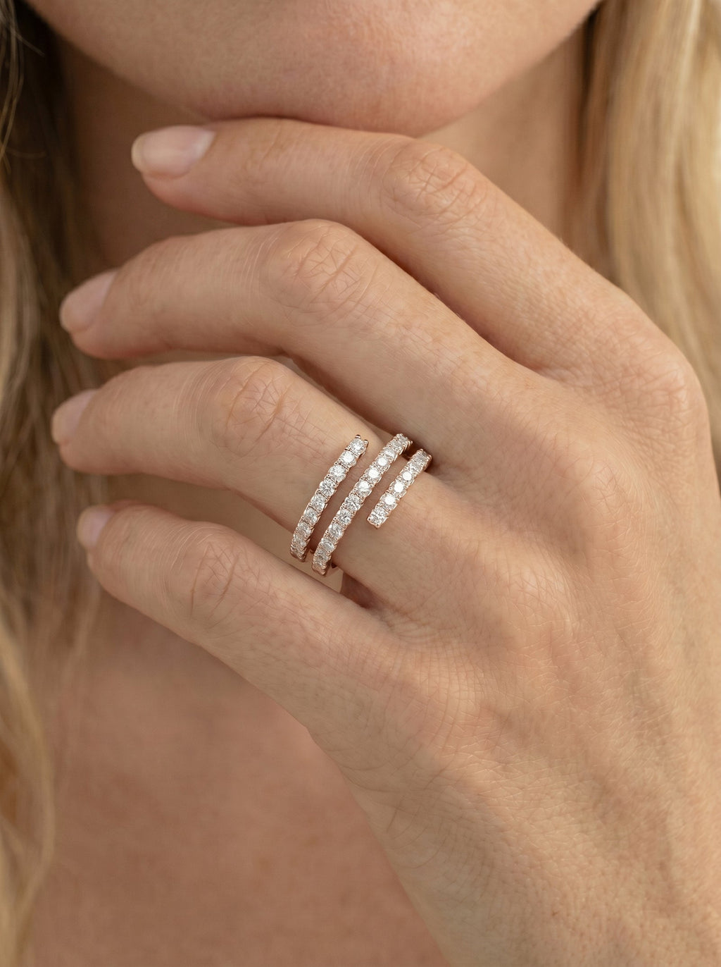 Lab Grown Diamond Triple Row Open Wrap Band Ring