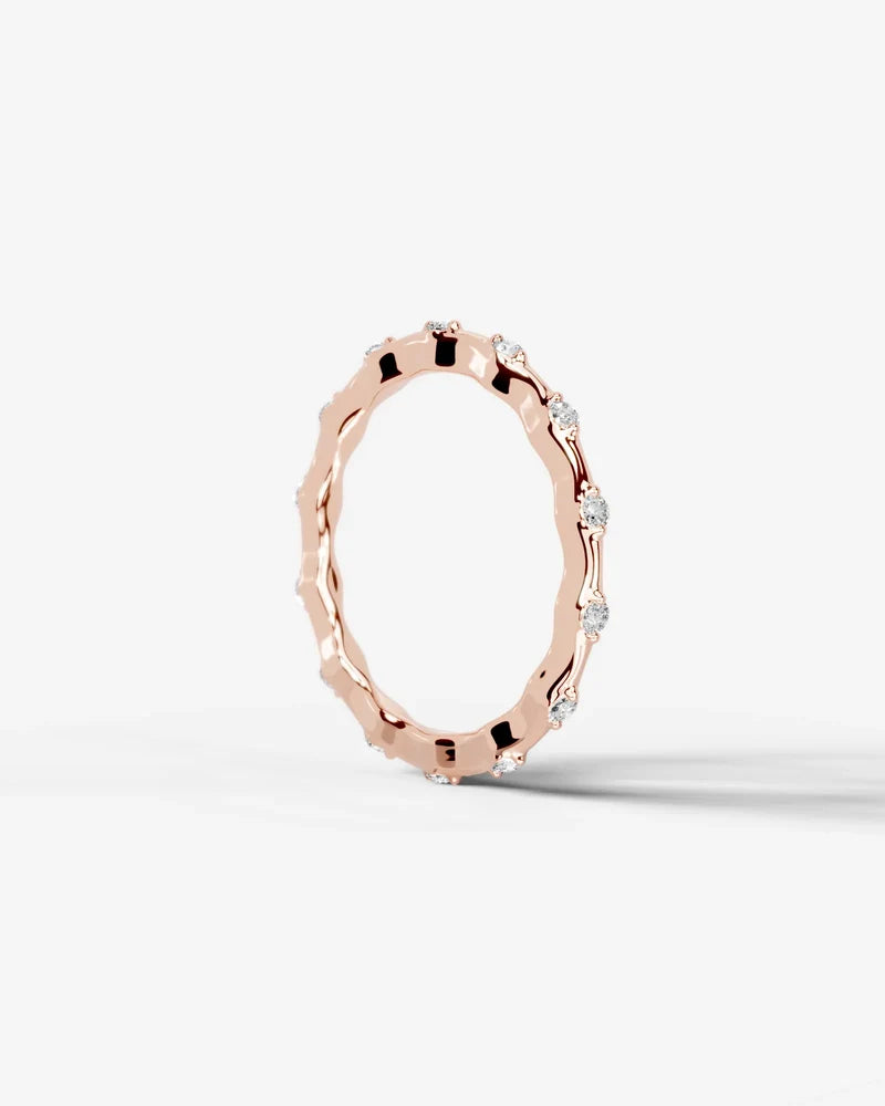 Lab Grown Diamond Round Cut Dot and Bar Bezel Eternity Wedding Band Ring